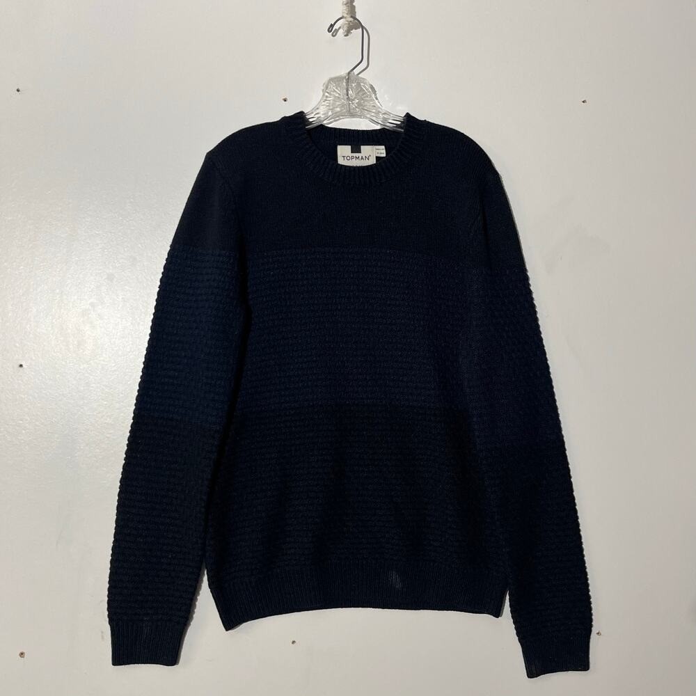 Topman Mens Navy Blue Textured Knit Crewneck‎ Sweater Size Medium RN 125149